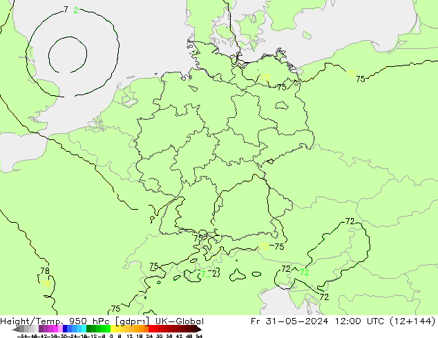 Height/Temp. 950 hPa UK-Global Fr 31.05.2024 12 UTC
