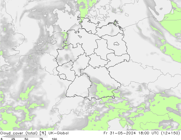 Cloud cover (total) UK-Global Fr 31.05.2024 18 UTC