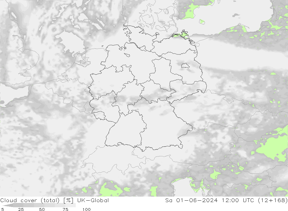 Cloud cover (total) UK-Global Sa 01.06.2024 12 UTC