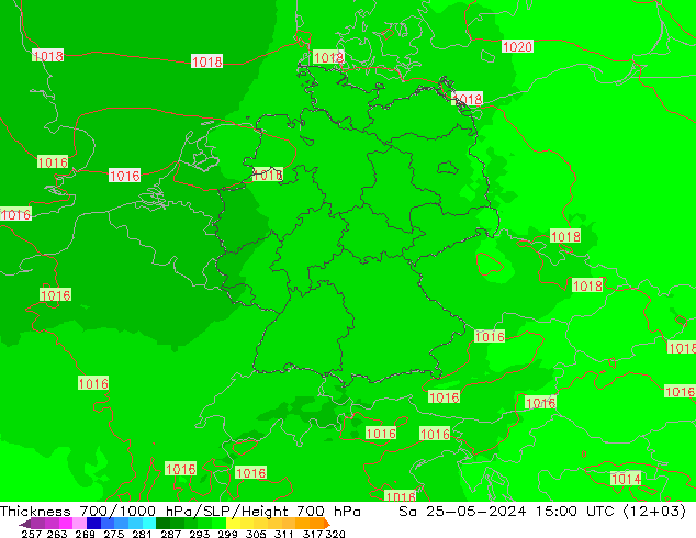 Schichtdicke 700-1000 hPa UK-Global Sa 25.05.2024 15 UTC