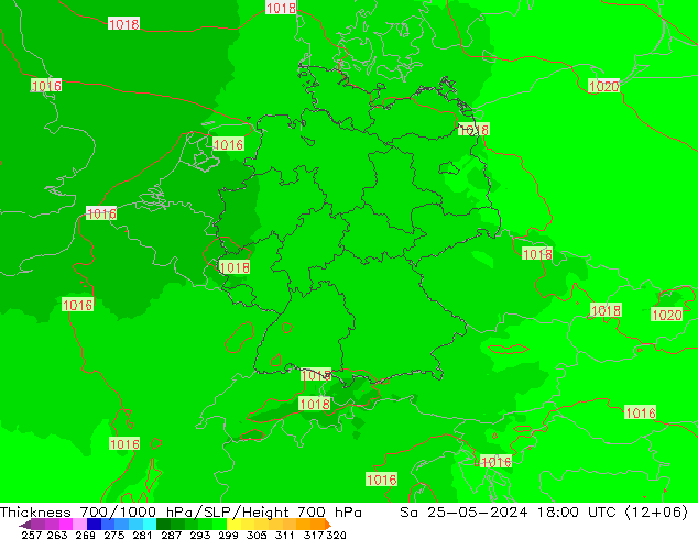 Schichtdicke 700-1000 hPa UK-Global Sa 25.05.2024 18 UTC