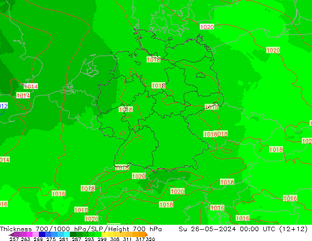 Thck 700-1000 hPa UK-Global Ne 26.05.2024 00 UTC