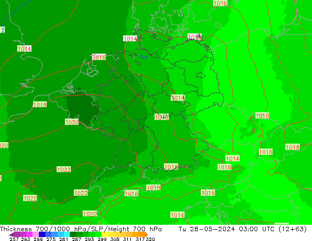 700-1000 hPa Kalınlığı UK-Global Sa 28.05.2024 03 UTC