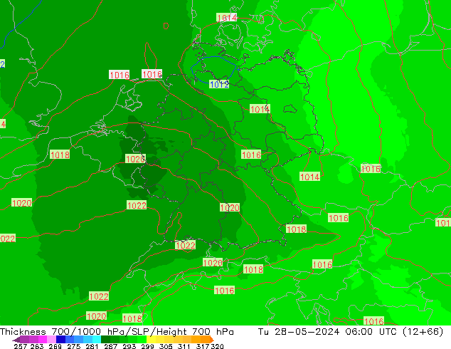 Thck 700-1000 hPa UK-Global Tu 28.05.2024 06 UTC