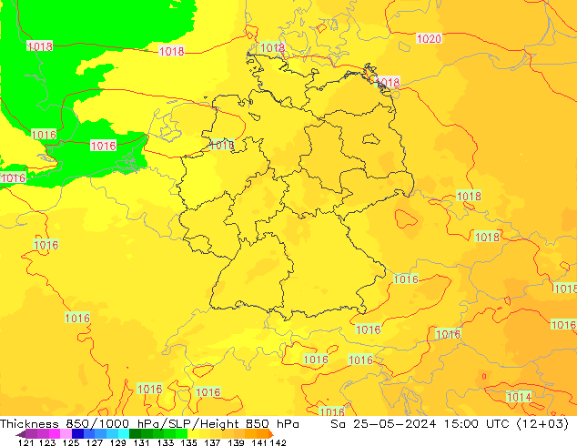 Schichtdicke 850-1000 hPa UK-Global Sa 25.05.2024 15 UTC