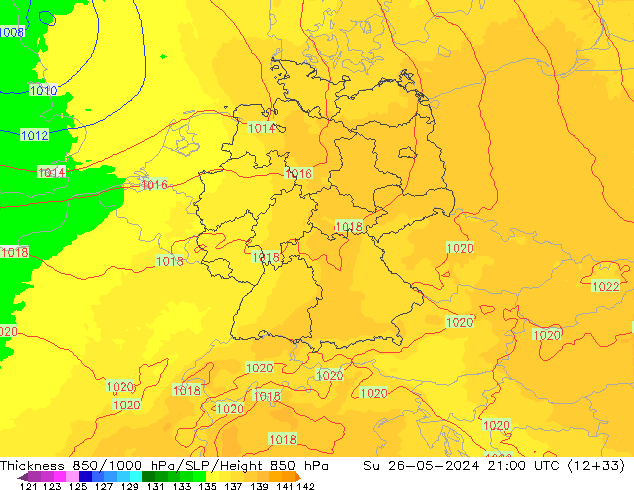 Thck 850-1000 hPa UK-Global dim 26.05.2024 21 UTC