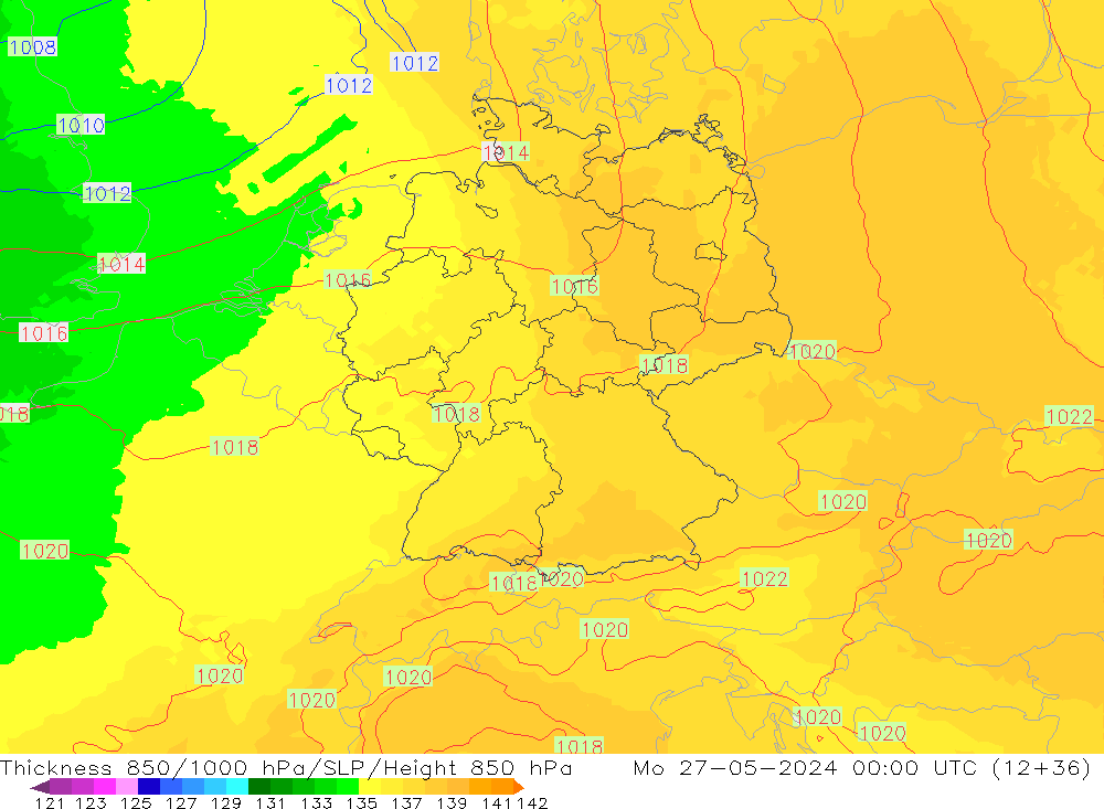 Thck 850-1000 hPa UK-Global Po 27.05.2024 00 UTC
