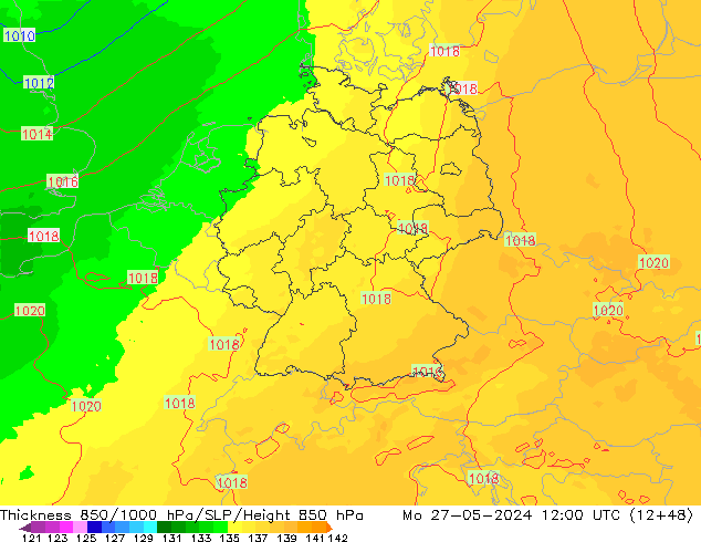 Thck 850-1000 гПа UK-Global пн 27.05.2024 12 UTC