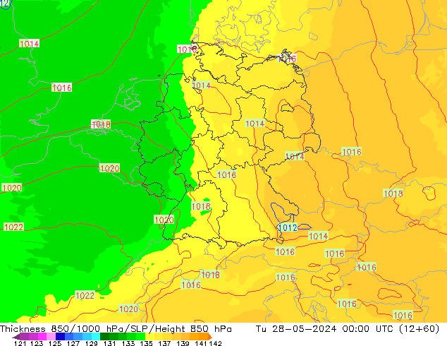 Thck 850-1000 гПа UK-Global вт 28.05.2024 00 UTC