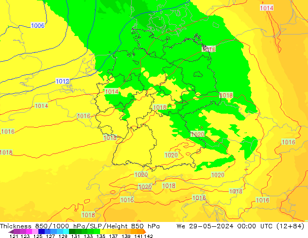 Thck 850-1000 hPa UK-Global St 29.05.2024 00 UTC