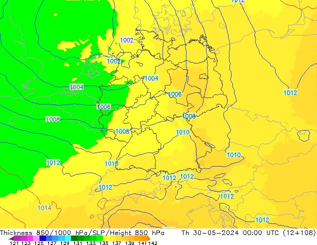 850-1000 hPa Kalınlığı UK-Global Per 30.05.2024 00 UTC