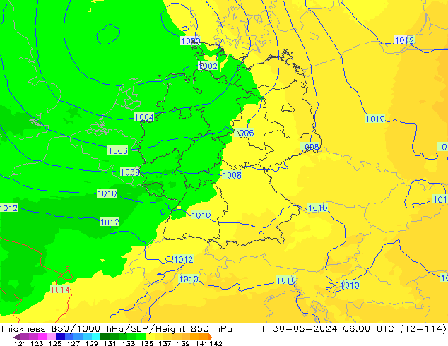 Thck 850-1000 hPa UK-Global Th 30.05.2024 06 UTC