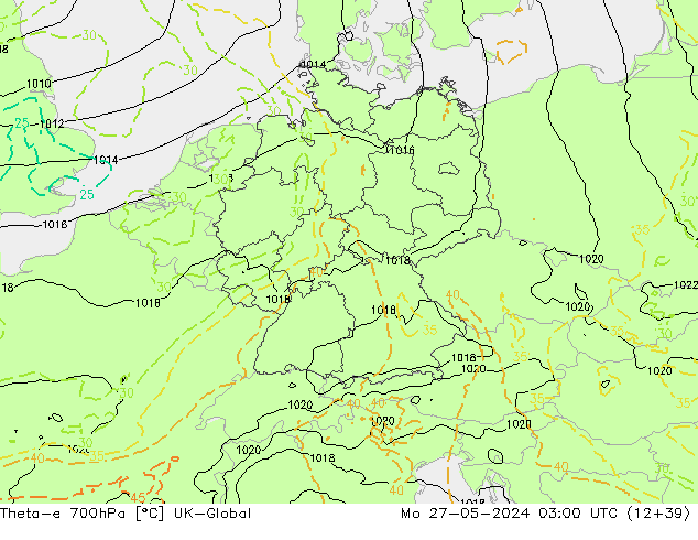 Theta-e 700hPa UK-Global lun 27.05.2024 03 UTC