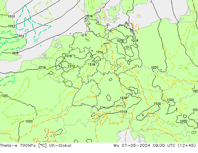 Theta-e 700hPa UK-Global Seg 27.05.2024 09 UTC