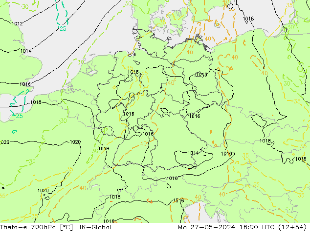 Theta-e 700hPa UK-Global Seg 27.05.2024 18 UTC