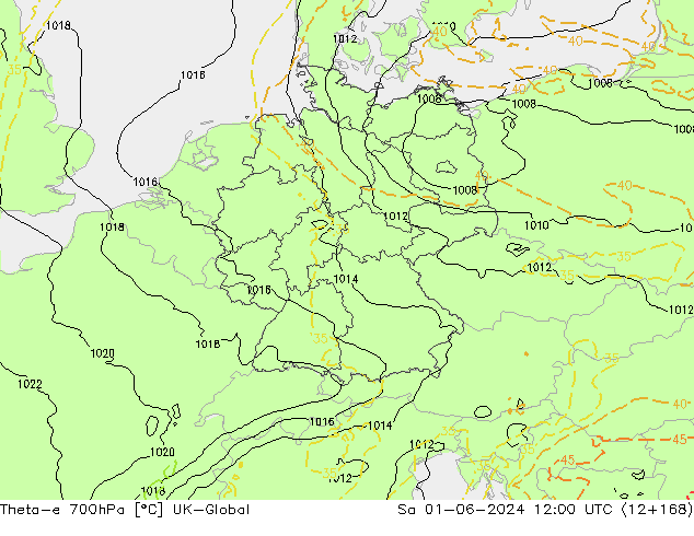 Theta-e 700hPa UK-Global Sa 01.06.2024 12 UTC