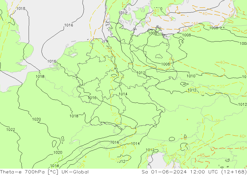 Theta-e 700hPa UK-Global Sa 01.06.2024 12 UTC