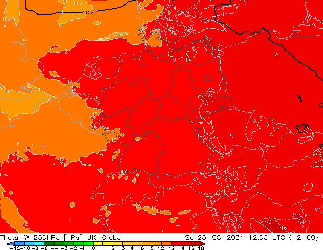 Theta-W 850hPa UK-Global sab 25.05.2024 12 UTC