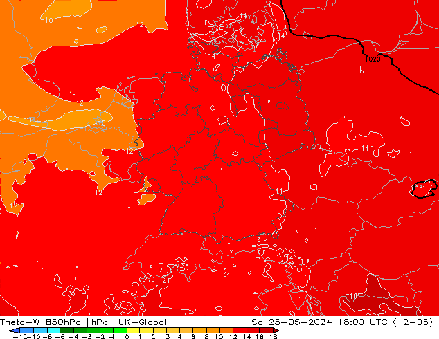 Theta-W 850hPa UK-Global So 25.05.2024 18 UTC