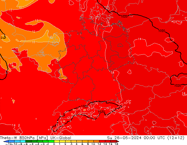 Theta-W 850hPa UK-Global Paz 26.05.2024 00 UTC