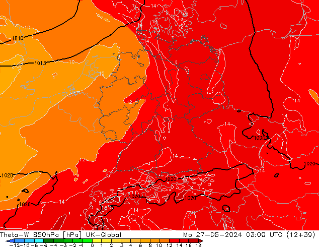Theta-W 850hPa UK-Global Mo 27.05.2024 03 UTC