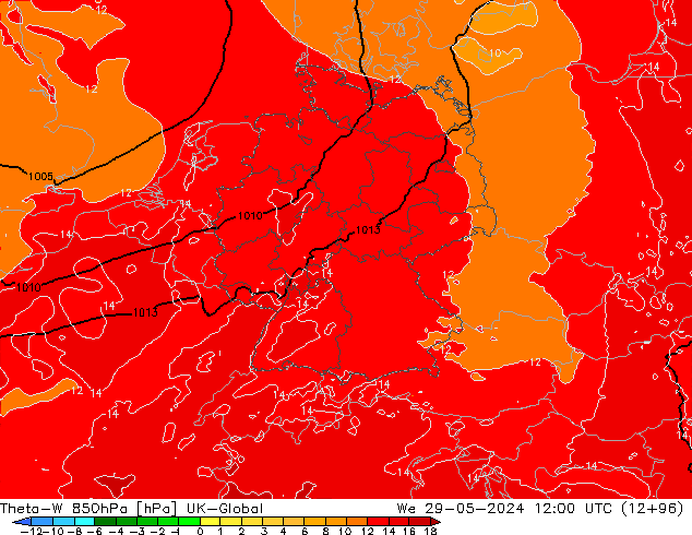 Theta-W 850hPa UK-Global wo 29.05.2024 12 UTC