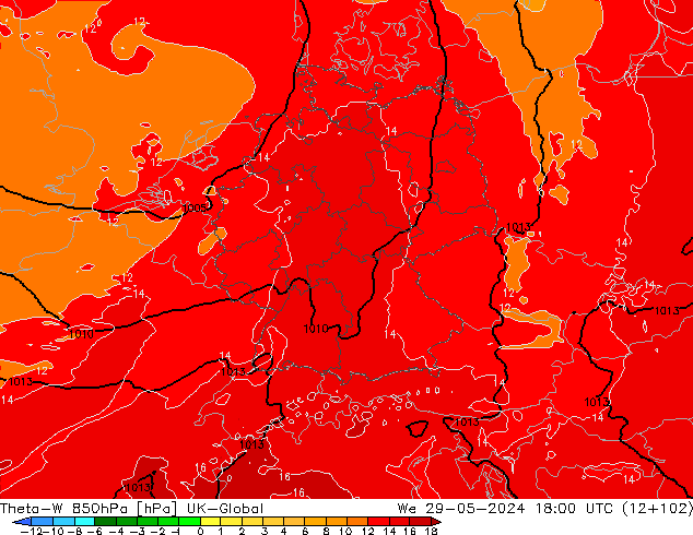 Theta-W 850hPa UK-Global Mi 29.05.2024 18 UTC