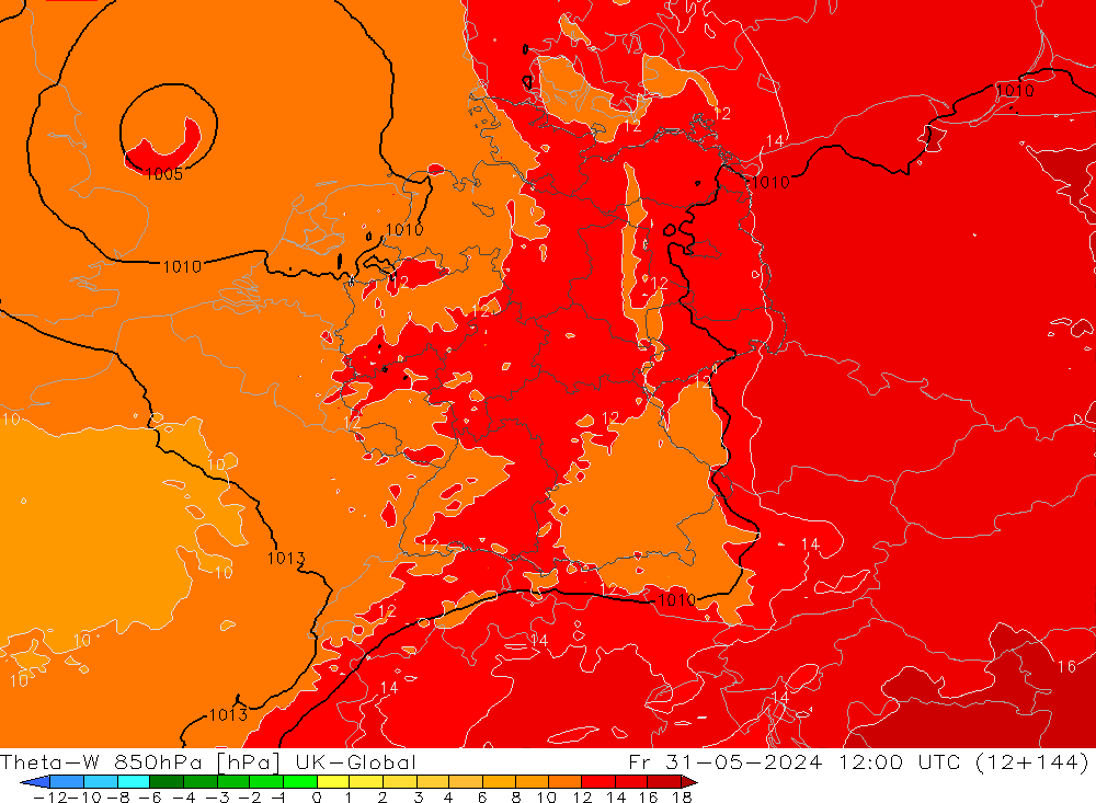 Theta-W 850hPa UK-Global pt. 31.05.2024 12 UTC