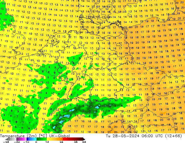 Temperatura (2m) UK-Global mar 28.05.2024 06 UTC