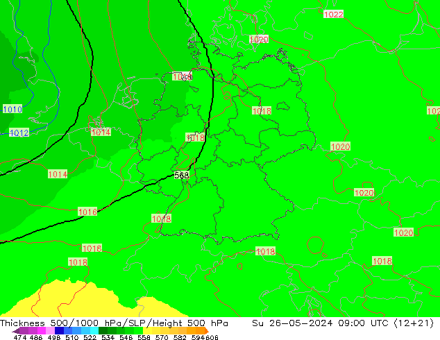 Schichtdicke 500-1000 hPa UK-Global So 26.05.2024 09 UTC