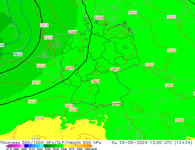 500-1000 hPa Kalınlığı UK-Global Paz 26.05.2024 12 UTC