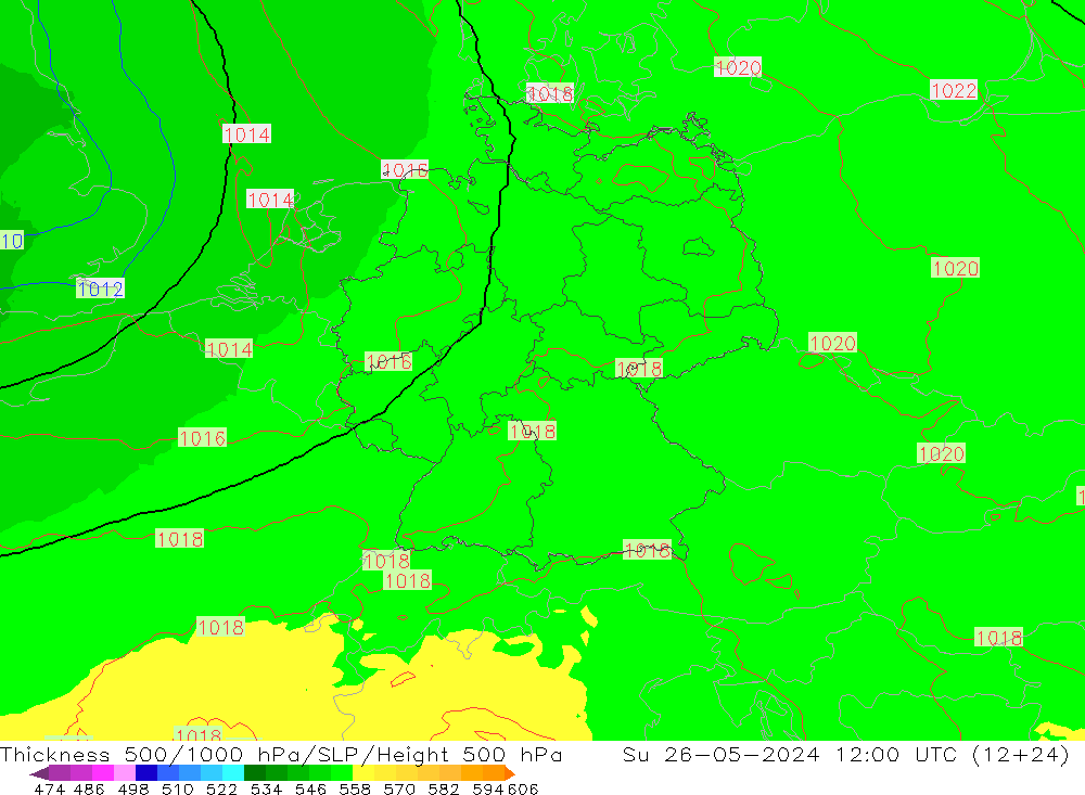 Thck 500-1000hPa UK-Global Su 26.05.2024 12 UTC