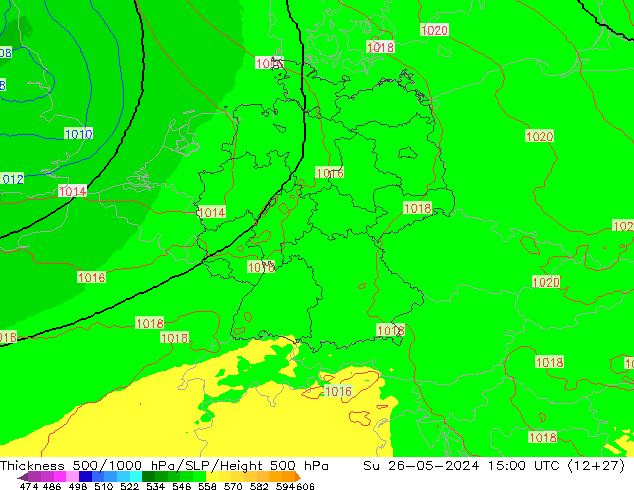 Thck 500-1000hPa UK-Global dim 26.05.2024 15 UTC