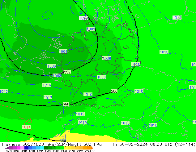 Thck 500-1000hPa UK-Global Th 30.05.2024 06 UTC