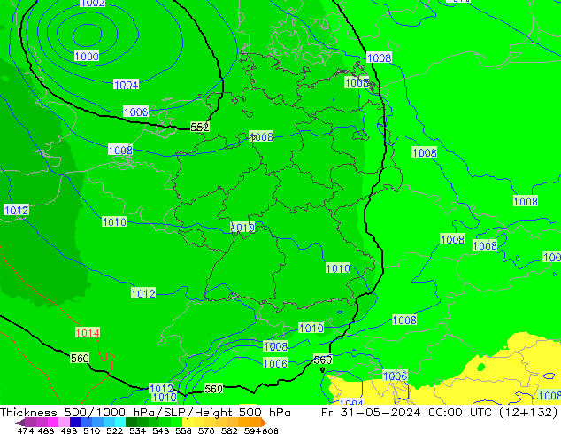 Thck 500-1000hPa UK-Global Fr 31.05.2024 00 UTC