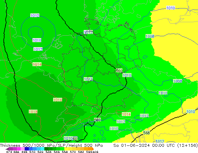 Thck 500-1000hPa UK-Global Sa 01.06.2024 00 UTC
