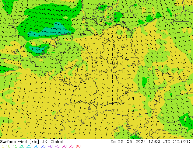 Surface wind UK-Global Sa 25.05.2024 13 UTC