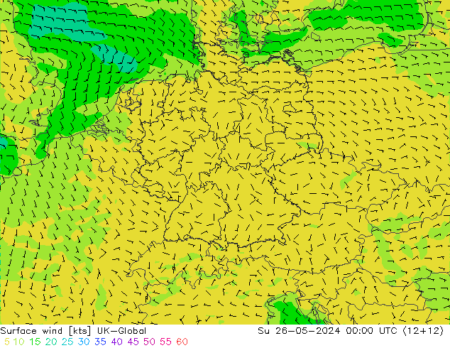 Surface wind UK-Global Ne 26.05.2024 00 UTC
