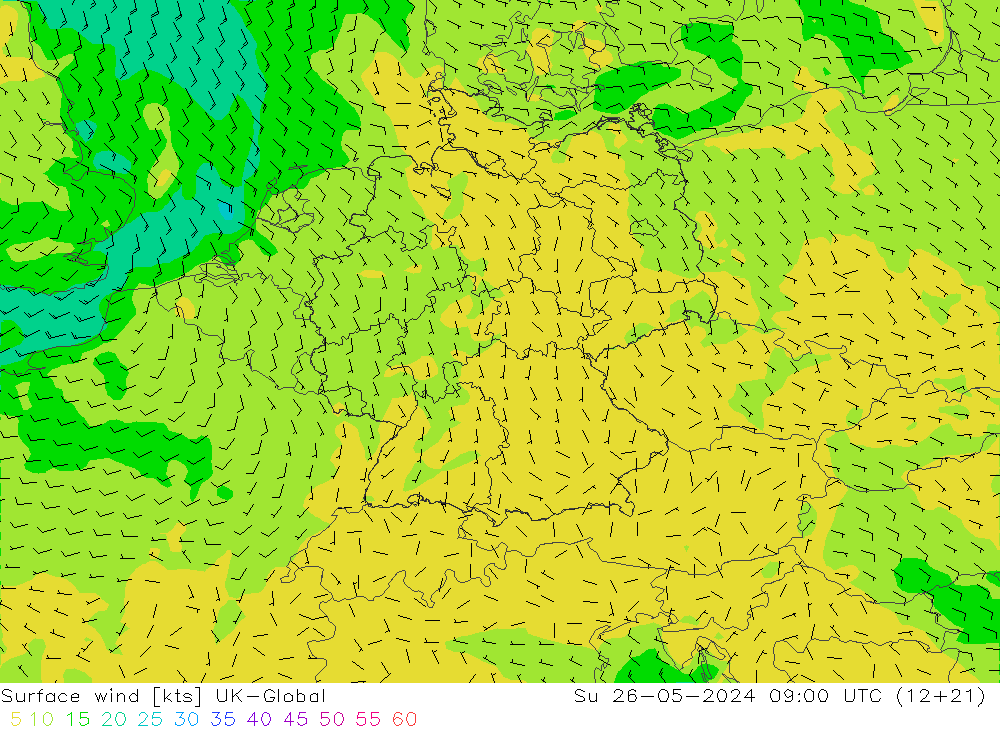 Surface wind UK-Global Ne 26.05.2024 09 UTC