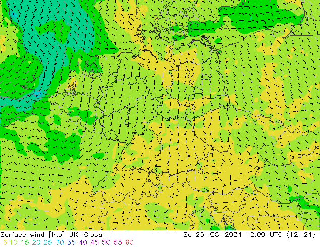 Surface wind UK-Global Ne 26.05.2024 12 UTC