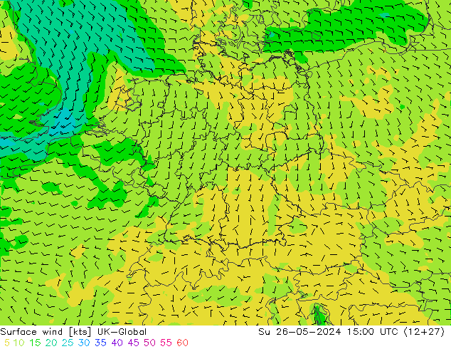 Wind 10 m UK-Global zo 26.05.2024 15 UTC