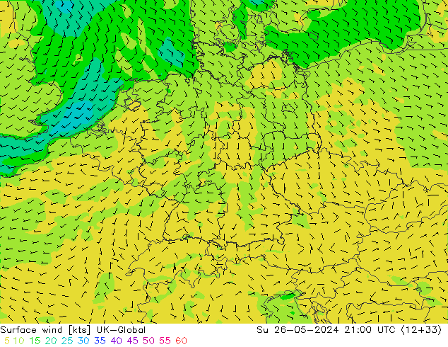 Surface wind UK-Global Ne 26.05.2024 21 UTC