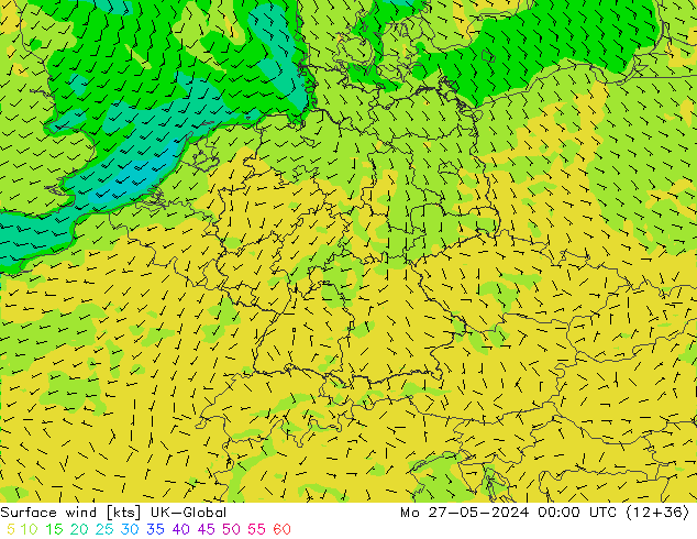 Surface wind UK-Global Mo 27.05.2024 00 UTC