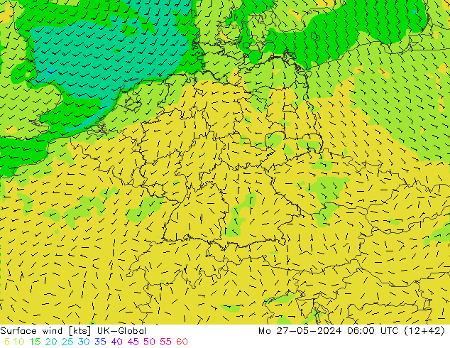 Surface wind UK-Global Po 27.05.2024 06 UTC