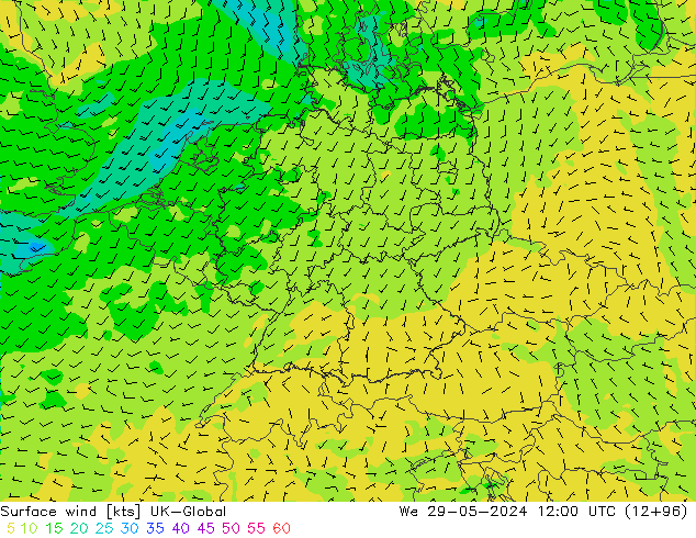 Viento 10 m UK-Global mié 29.05.2024 12 UTC