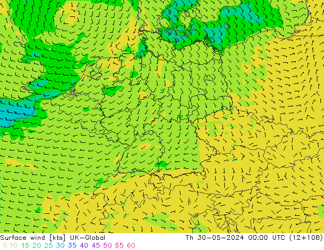 Surface wind UK-Global Th 30.05.2024 00 UTC