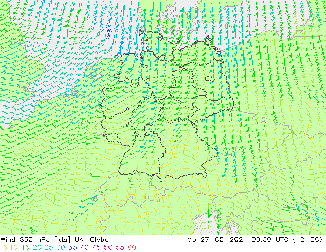 Wind 850 hPa UK-Global ma 27.05.2024 00 UTC