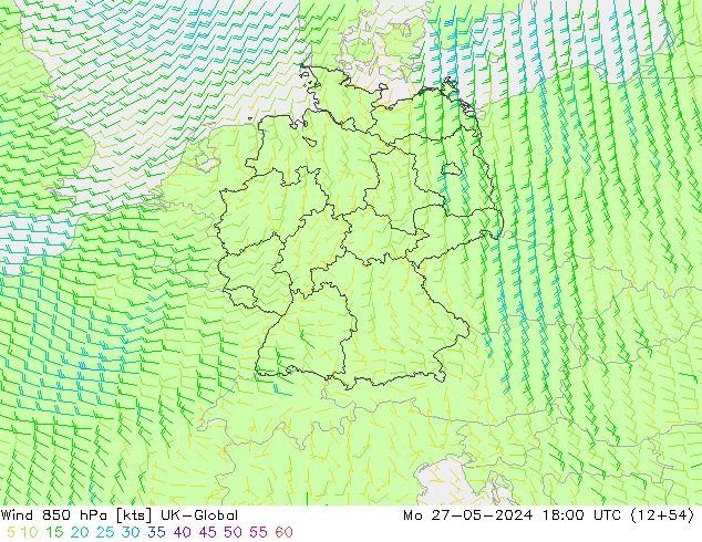 Wind 850 hPa UK-Global Mo 27.05.2024 18 UTC