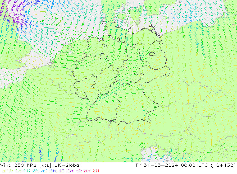 Wind 850 hPa UK-Global Fr 31.05.2024 00 UTC