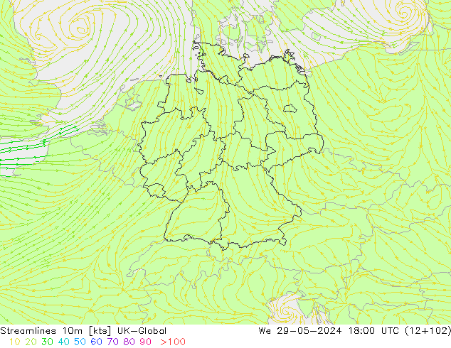 Ligne de courant 10m UK-Global mer 29.05.2024 18 UTC